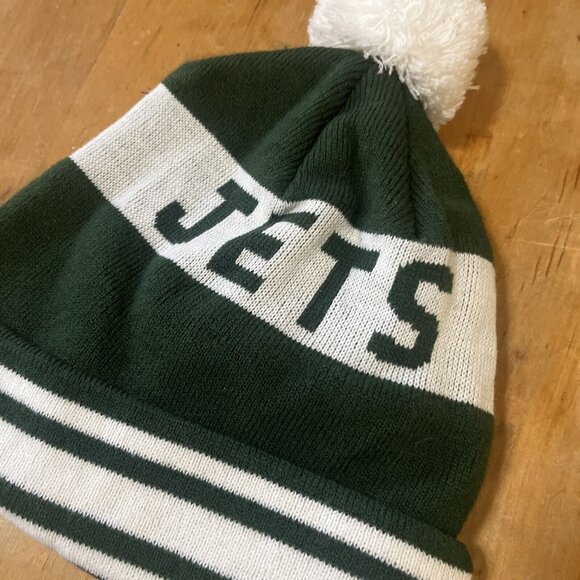 New York Jets Knit Beanie Hat With Pom Pom Green & White Adult Size By 47 Brand - Picture 5 of 9